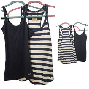2 Hollister Bundle Lot Striped Flowy Babydoll Tank Top Blue Racerback XS